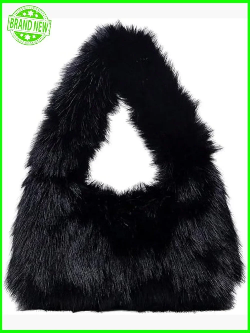 Faux Fur Plush Shoulder Bag Hobo Tote Crescent Shape Zipper Closure